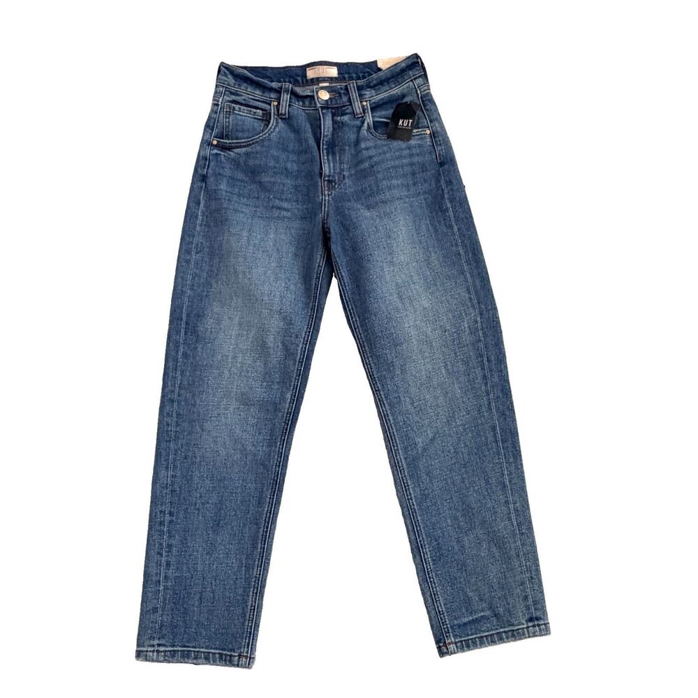 NWT KUT From the Kloth Kit High Rise Baggy Ankle Straight Denim Jeans 00 New